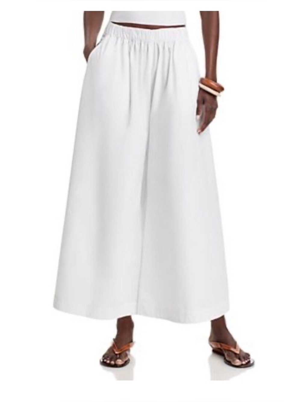NEW Kobi Halperin Lyla Flowy Wide Leg Pants Women Ecru Linen Blend Cropped
